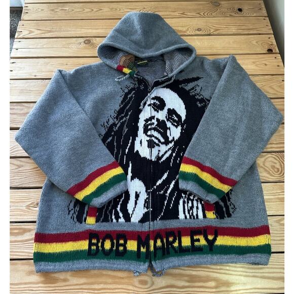 Vintage Tejidos Ruminahui Men's Hooded Bob Marley Graphic Jacket Large Full Zip - Picture 1 of 7